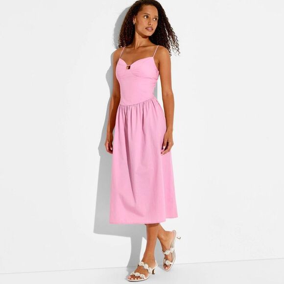 Wild Fable Dresses & Skirts - Women's Keyhole Poplin Midi Dress - Wild Fable Pink XL